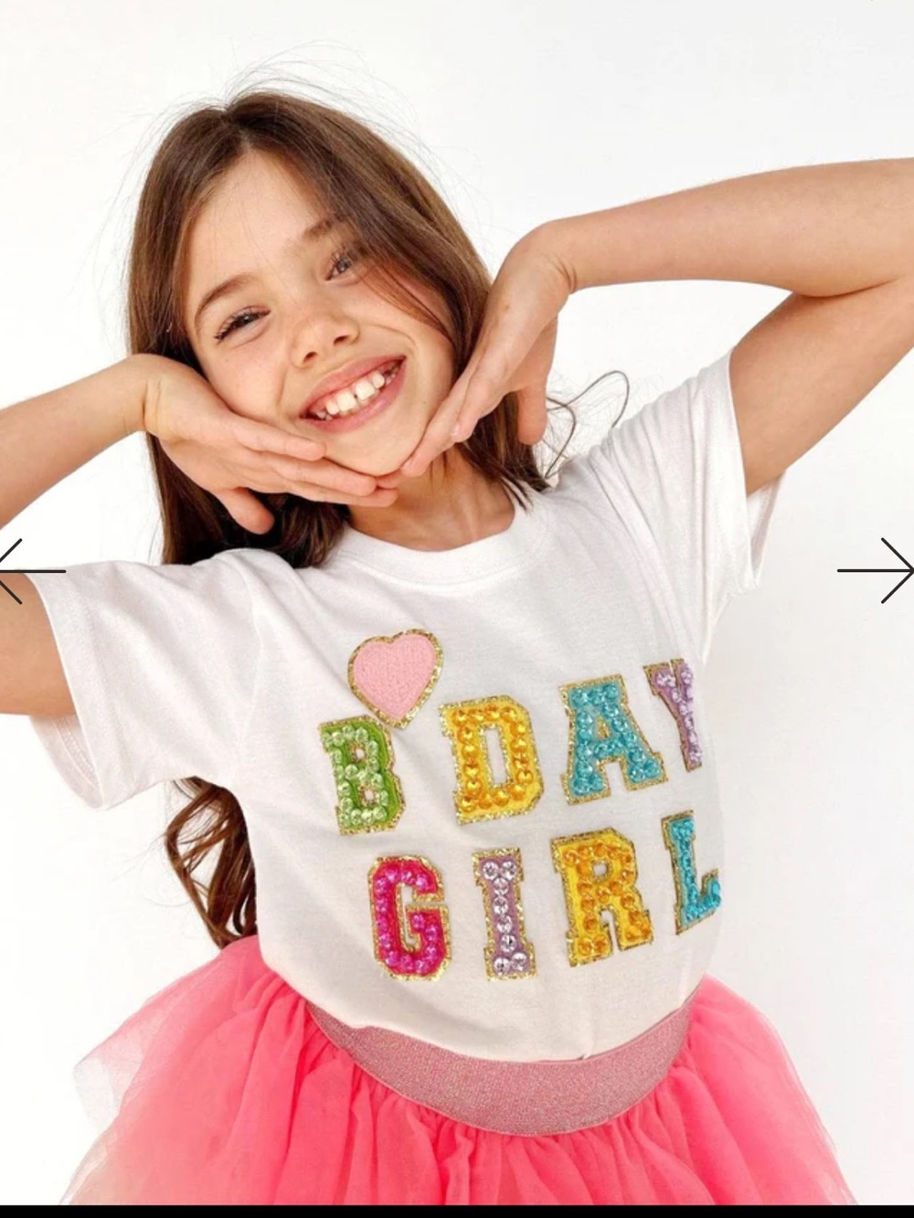 Lola + The Boys White 'Bday Girl' Sequin Tee with Multicolor Letters